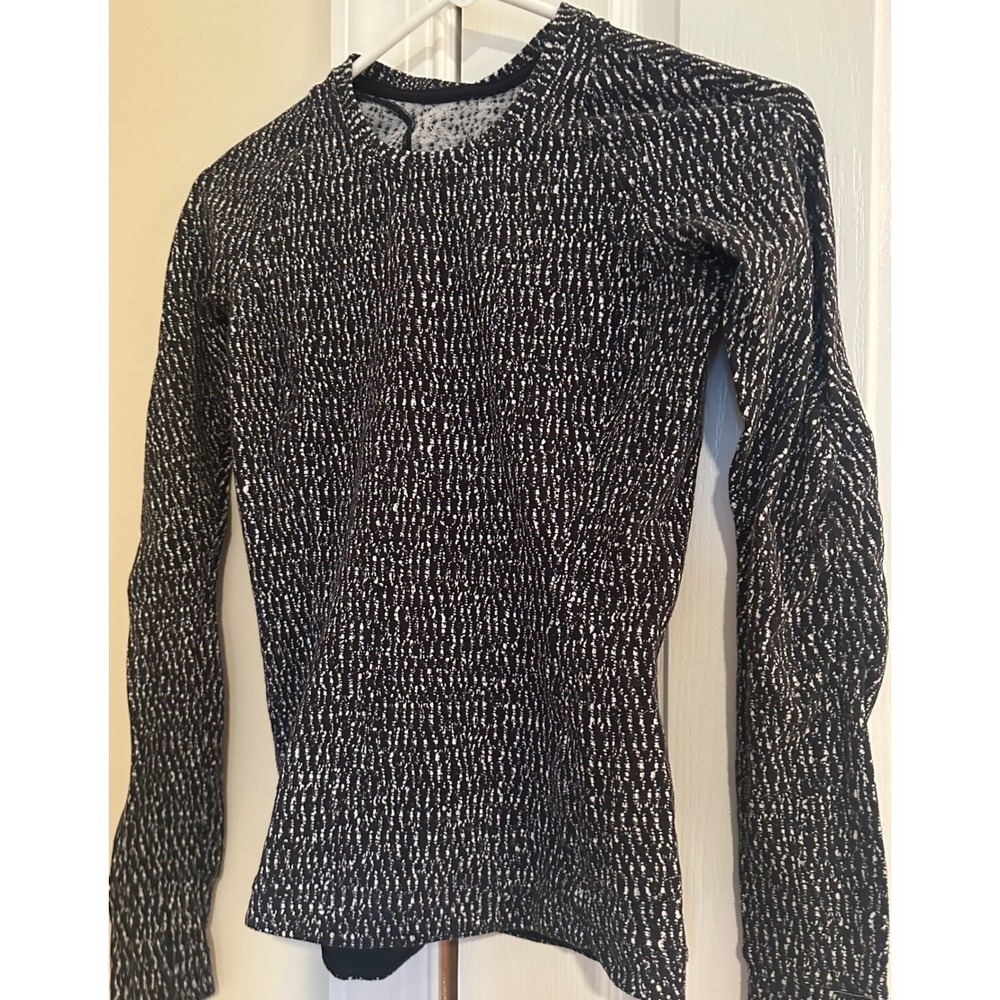 Lululemon Swiftly Tech Long Sleeve Crew Speckled Black White Size 4 LW3CTLS